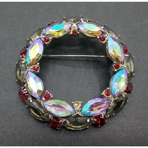 Vintage Large Red Aurora Borealis Brooch Pin